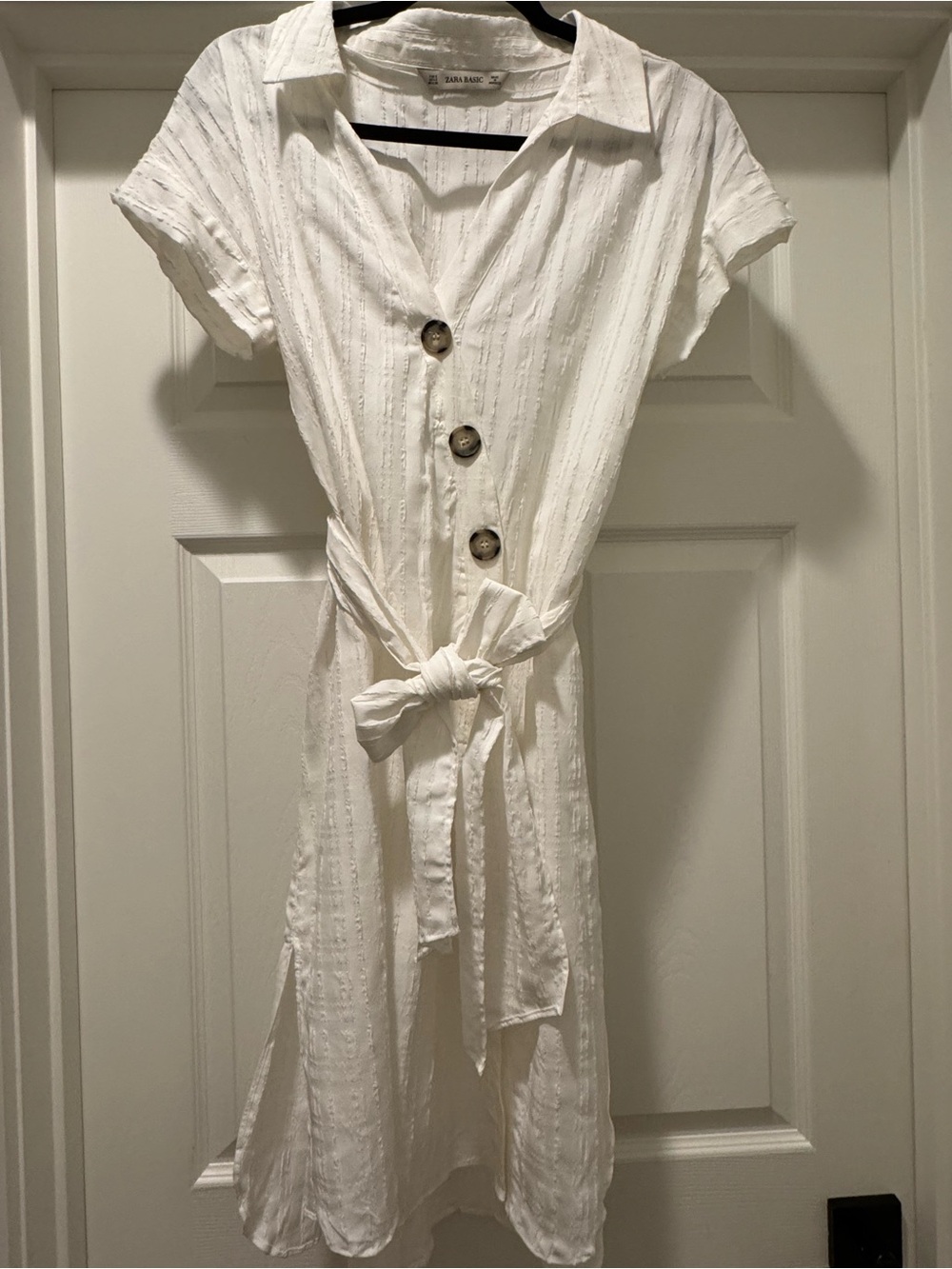 Zara White Button down Dress with tie